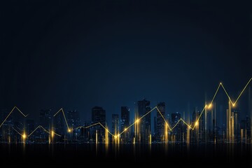 Abstract gold finance graphs over city skyline for investment visuals
