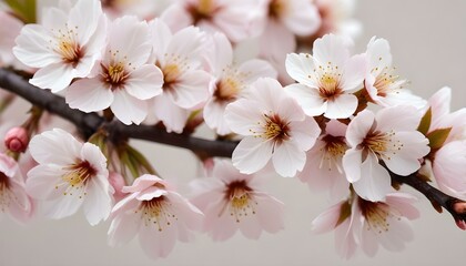 Fototapeta premium Beautiful cherry blossoms display soft pink petals against a subtle backdrop in spring.