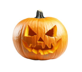 Obraz premium Halloween pumpkin with a carved face, isolated on a transparent background. PNG file