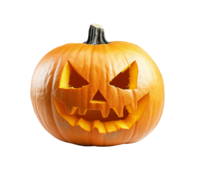Halloween pumpkin with a carved face, isolated on a transparent background. PNG file