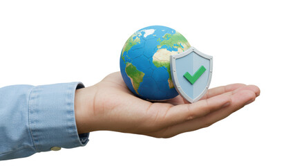 Isolated Earth in Hand with Shield