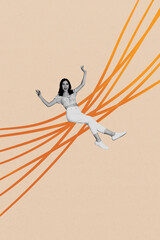 Creative design composite trend artwork collage of young lady happy smile sit line illustration...