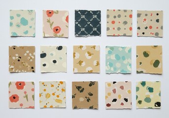 Twelve square paper scrapbook papers isolated on white background