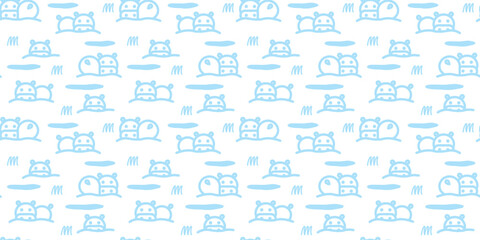 Cute Seamless Hippo Pattern Illustration.
カバのかわいいシームレスパターンイラスト