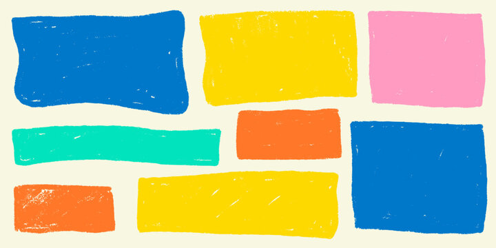 Text box crayon texture square shape set . Box for quote geometric kid brush. Rectangle text frame crayon kid texture. Vector illustration