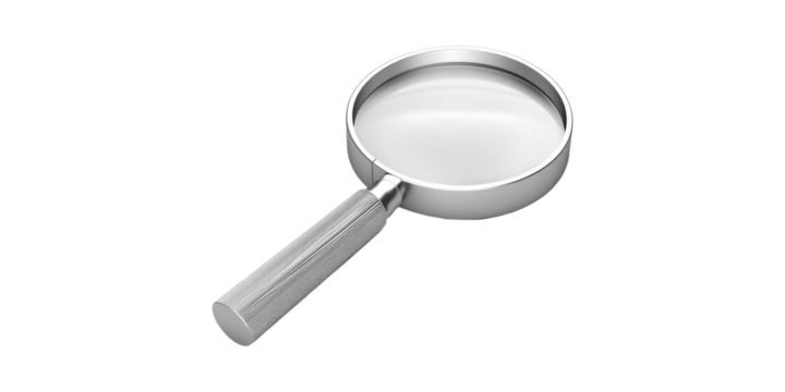 Magnifying Glass With Metal Handle. Tool For Inspection And Detail Examination Isolated On Transparent Background