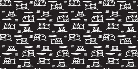 Cute Seamless Hippo Pattern Illustration.
カバのかわいいシームレスパターンイラスト