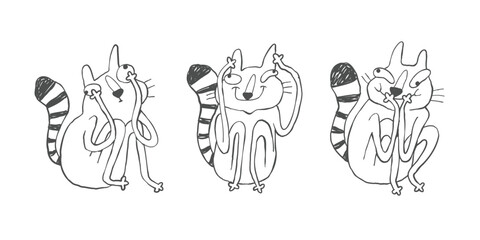 Sarcastic Comic Cats Hand-Drawn Doodle Style with Humorous Expression