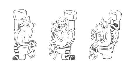 Sarcastic Comic Cats Hand-Drawn Doodle Style with Humorous Expression