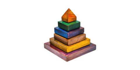 Colorful Wooden Pyramid Stacking Toy. Educational Tool For Child Development And Learning Isolated On Transparent Background
