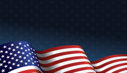 American flag waving in the wind on a transparent background. Banner for Independence Day 4th of July, Memorial, Veterans Day, freedom and democracy celebration.