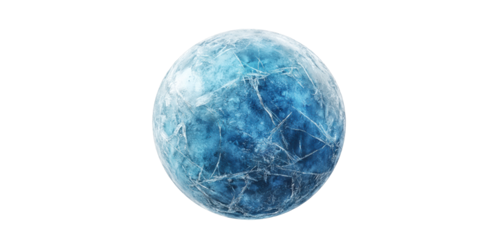 Blue Ice Sphere. Symbolizes Cold, Winter, And Frozen Concepts Isolated On Transparent Background