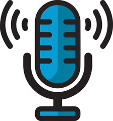 Flat Vector Microphone Icon &ndash; Podcast and Audio Recording Symbol in Blue and Gray