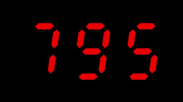 800 second countdown timer digital to 700 second with red numbers on black background, suitable for concepts of time, technology, urgency, and deadlines