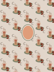 Minimal Seamless Pattern of Halal Food Icons with Crescent and Arabic Touch For Magazine Cover, Social Media, Merchandising.