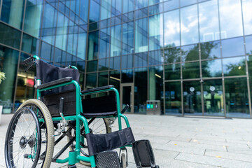 Wheelchair in the middle of the yard of rehabilitation center