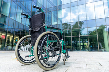 Wheelchair in the middle of the yard of rehabilitation center