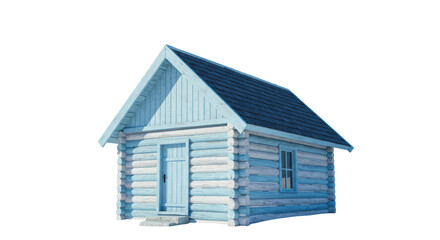 Isolated Small Blue Log Cabin