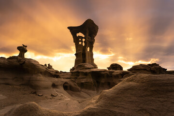 Sunset over sandstone formations in Bisti Wilderness