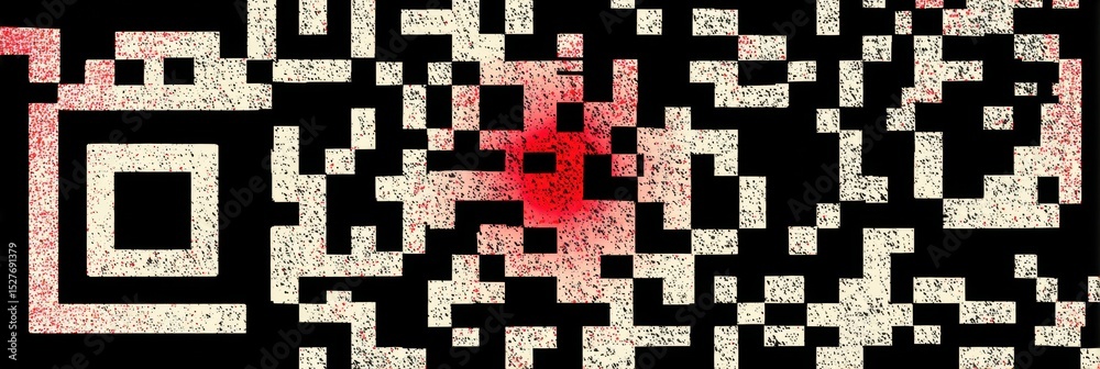 Poster Corrupted QR Code With Red Highlight Against a Clean Upper Layout, Showcasing a Unique Design for Digital Information Display