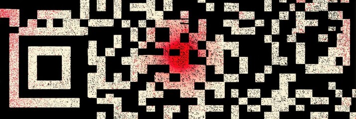 Fototapeta premium Corrupted QR Code With Red Highlight Against a Clean Upper Layout, Showcasing a Unique Design for Digital Information Display