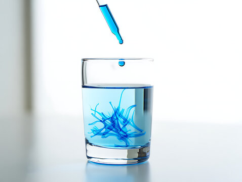 Methylene Blue Dye Dropped into Glass of Water