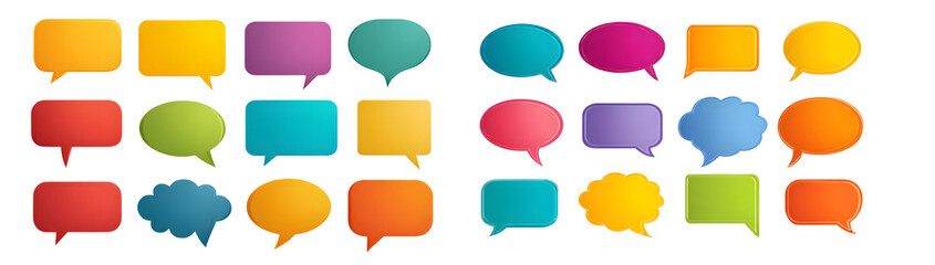 Collection of colorful speech bubbles in various shapes. isolated on transparent background