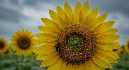 Fototapeta premium Sunflower with sunglasses in field