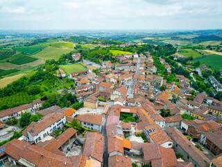 View of the medieval clock tower of Lu Monferrato, a small village, in the hilly winery area of Monferrato (Northern Italy, Piedmont Region), famous for its valuable wines and UNESCO site since 2014.