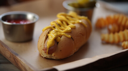 Delicious Hot Dog with Mustard and Crispy Fries A Perfect Comfort Food