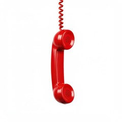 Isolated vintage phone receiver communication device red color object