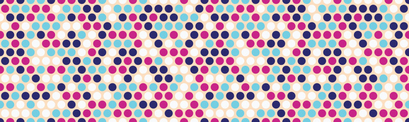 Vibrant abstract seamless pattern featuring a captivating array of multicolored circles.  Perfect for textile design, website backgrounds, or any project needing a modern, playful aesthetic.