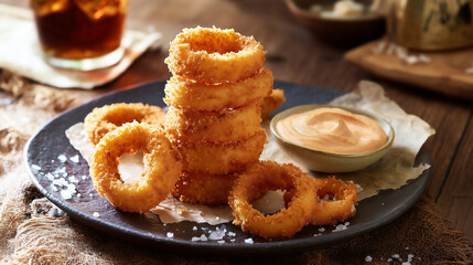 Crispy Fried Onion Rings with Creamy Dipping Sauce A Delicious Snack or Appetizer