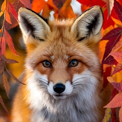 Fototapeta premium Wild red fox (Vulpes vulpes) and a cute cub in nature, showcasing their furry mammalian features as young predators
