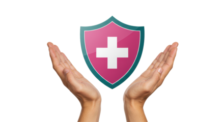 Isolated Shield and hands isolated on white background