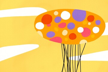 Colorful abstract shapes on a sunny yellow background evoke creativity and play
