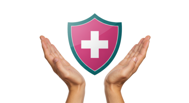 Isolated Shield and hands isolated on white background