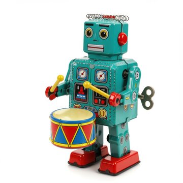 Vintage tin toy robot drummer collectible antique retro automaton