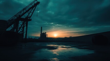 Obraz premium Industrial Sunset Silhouette