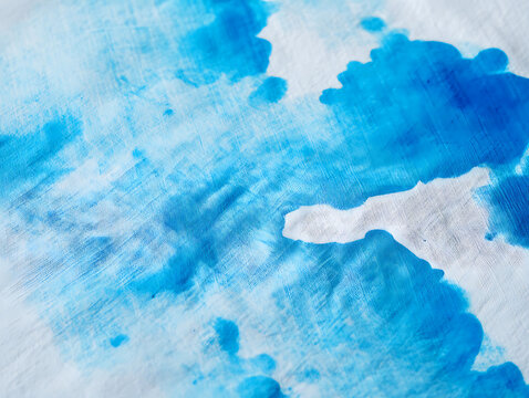 Blue Dye Stain on White Cotton Fabric Texture