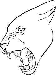 snarling roaring leopard head silhouette outline vector illustration