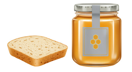 Isolated Honey Jar with Slice of Bread