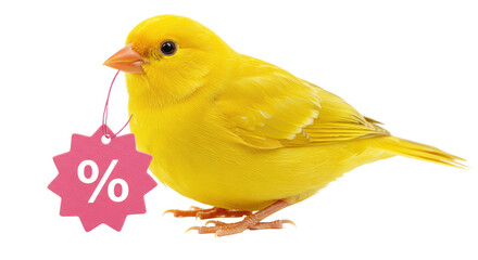 Isolated Yellow Bird with Discount Sign