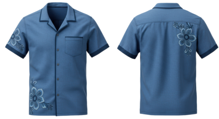 Isolated Blue Hawaiian Shirt with Floral Design