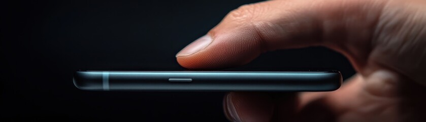 Fototapeta premium User interacting with modern smartphone dark background technology close-up minimalist innovation