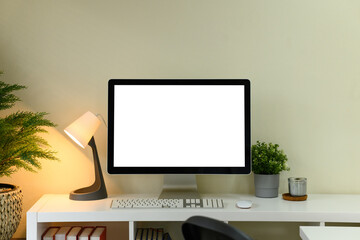 Home office workspace, Empty screen display computer