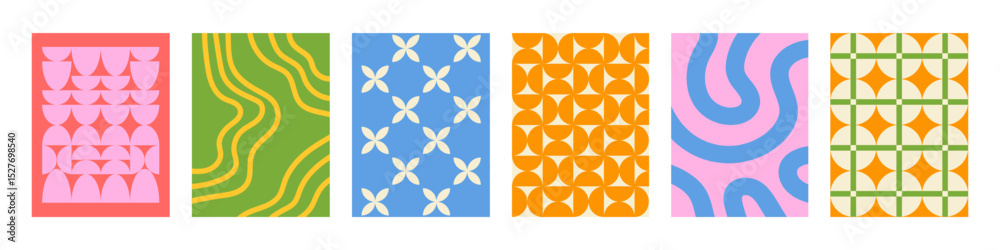 Poster Set of Abstract vertical geometric backgrounds with colorful shapes and forms. Trendy vector illustration in style retro