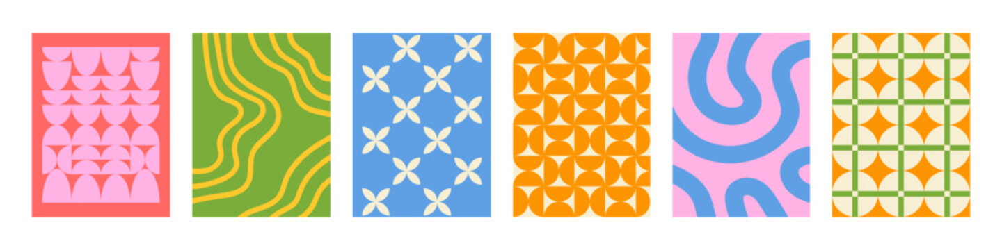 Set of Abstract vertical geometric backgrounds with colorful shapes and forms. Trendy vector illustration in style retro