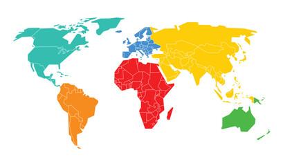 Simple Flat Design Map All Continents