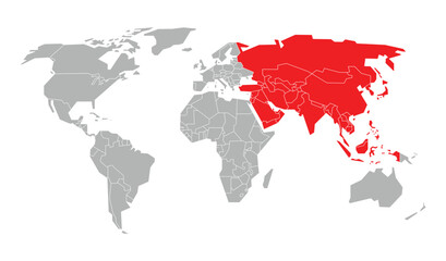Flat Design Asia Continent On World Map